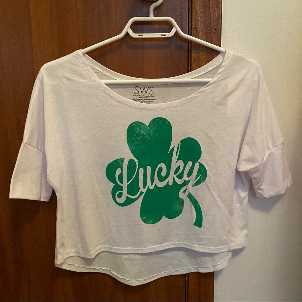 Urban Planet White “Lucky” Clover Crop Top